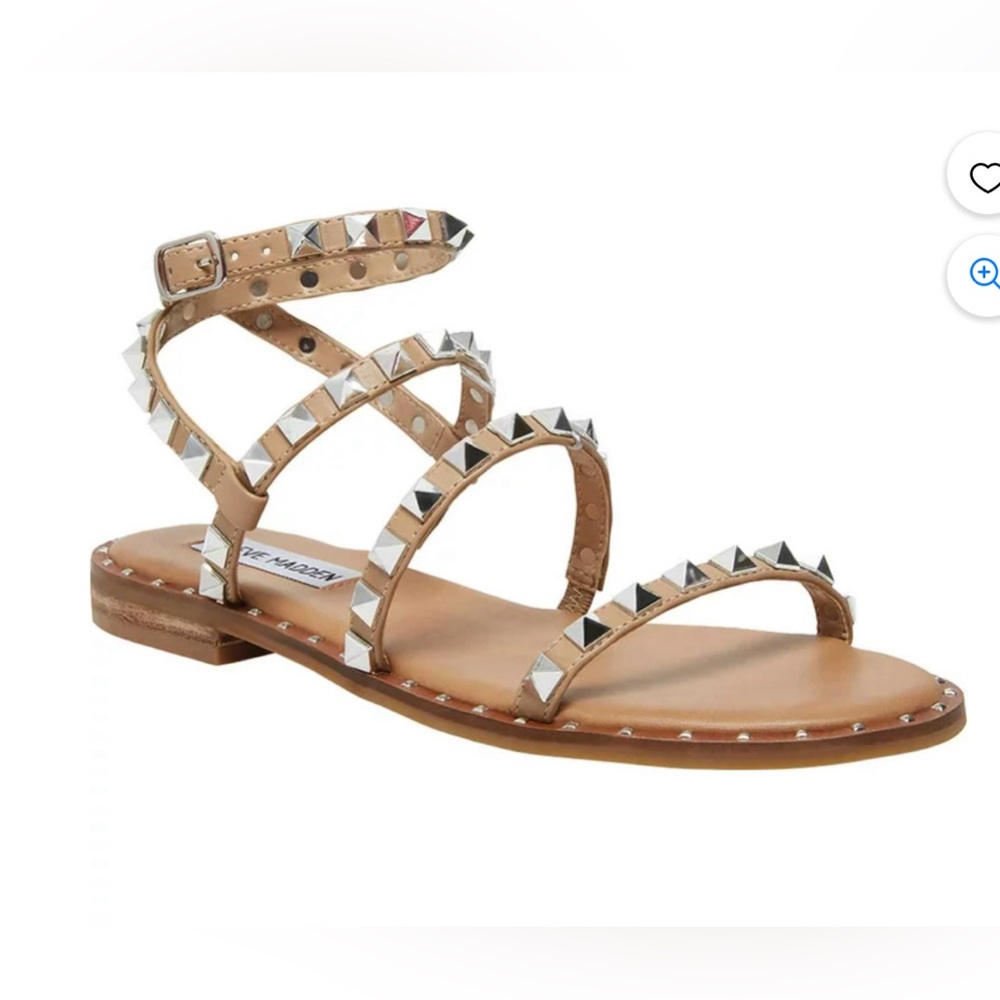STEVE MADDEN Womens Beige Studded Buckle Gladiator Sandals (Tan)- Size 9